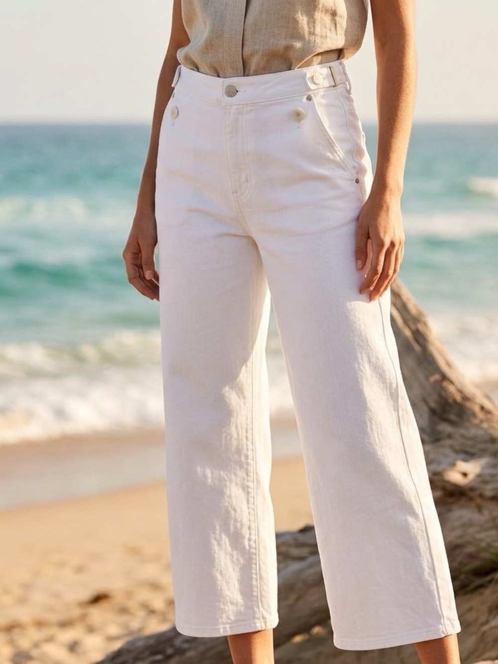 Anthropologie MaEVE Wide Leg Pants in White NWOT super flattering!